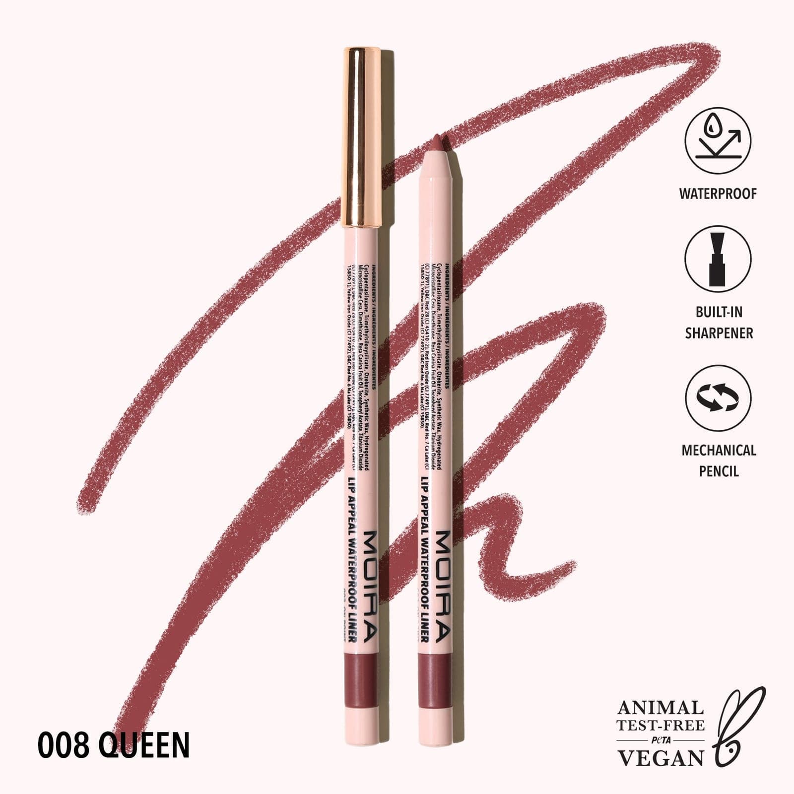 MOIRA Lip Appeal Waterproof Liner (008, Queen)